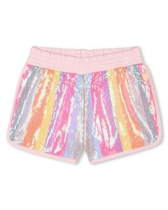 Billieblush Girls SS25 Pink Cotton Striped Sequin Shorts