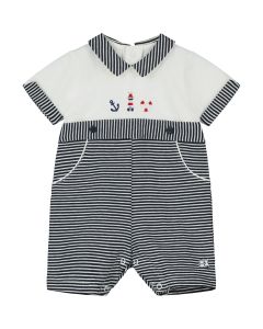 Emile Et Rose Baby Boys Navy Blue & White 'Finch' Romper