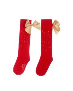 A Dee Red 'Rae' Diamante Knee High Socks