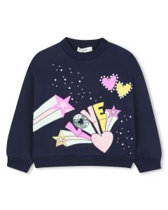 Billieblush Girls Navy Blue Sequinned Love Cotton Sweatshirt
