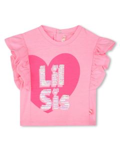 Billieblush Girls SS25 Pink Cotton Lil Sis Heart T-Shirt