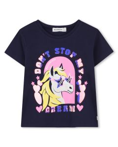 Billieblush Girls Blue Cotton 'Don't Stop My Dream' Pony T-Shirt