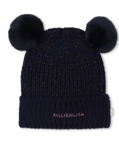Billieblush Girls Navy Knitted Pom Pom Hat W/S25