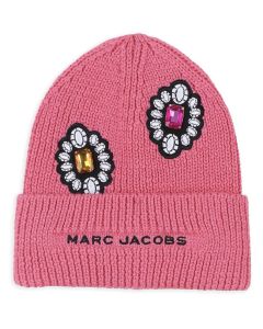 MARC JACOBS Girls Pink Knitted Jewel Beanie Hat WS25