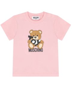 Moschino Baby Pale Pink Cotton 'Toy' Bear Baby T-Shirt SS25