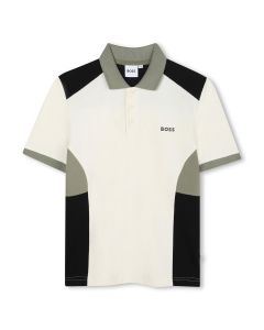 BOSS Boys Sand &amp; Khaki Colourblock Cotton Polo Shirt WS25