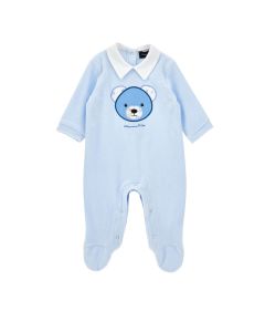 Monnalisa Boys Blue Teddy Bear Velour Babygrow