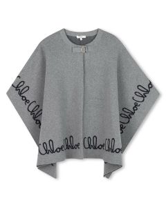 Chloé Girls Grey Cotton &amp; Wool Knit Cape WS25