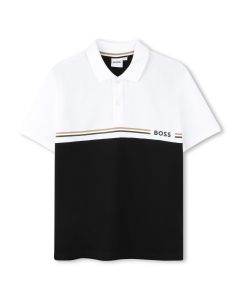 BOSS Boys Black & White Cotton Piqué Polo Shirt