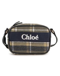 Chloé Girls Navy Blue & Green Tartan Cross Body Bag WS25