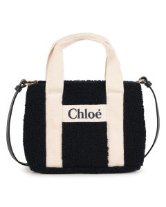 Chloé Girls Navy Blue Faux Shearling Logo Handbag WS25