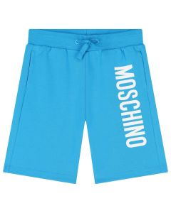 Moschino Boys Bright Blue Cotton White Logo Shorts SS25