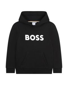 BOSS Boys Black Cotton Hoodie WS25