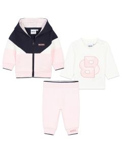 BOSS Baby Boys WS24 Pale Pink & Navy Cotton Tracksuit Set