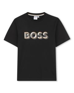 BOSS Boys Black Cotton 3D Logo T-Shirt WS25