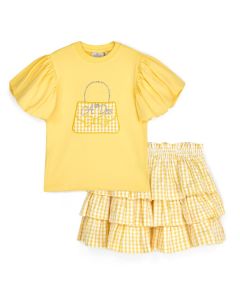 A Dee Girls Dolores Lemon & White Cotton Skirt Set