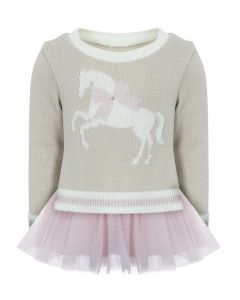 Lapin House Girls Beige Jumper &amp; Pink Tulle Dress Set