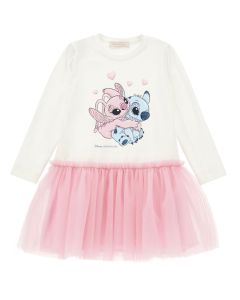 Monnalisa Girls White & Pink Tulle Stitch Disney Dress