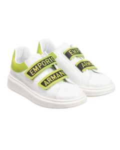 Emporio Armani White Leather Neon Green Logo Trainers