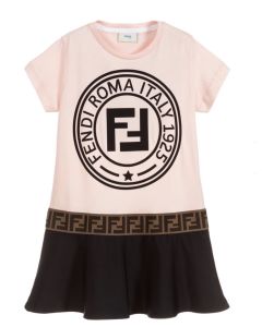FENDI Girls Pink & Black Logo Dress