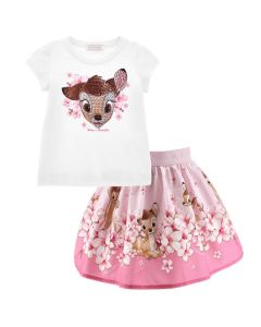 Monnalisa Girls White Diamanté Bambi T-Shirt and Skirt Set