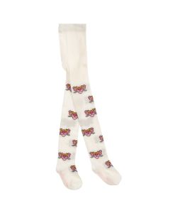 Monnalisa Girls Ivory Cotton Pink Panther Tights