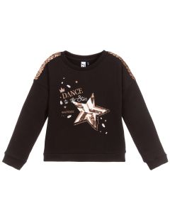 3Pommes Black Cotton Sequin Sweatshirt