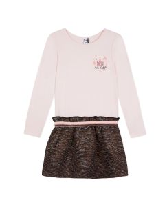 3Pommes Pink Dress With Jacquard Print Skirt