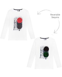 3Pommes Boys White Cotton Traffic Light Sequin Top