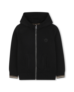 BOSS Boys Hooded Black Zip-Up Knitted Cardigan WS25
