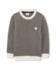 BOSS Boys Black, Beige & White Checked Sweater WS25