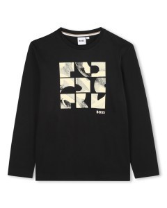 BOSS Long Sleeve Black Abstract Logo Print T-Shirt WS25