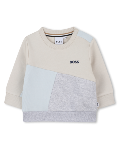BOSS Boys Ivory And Grey Round Neck Sweatshirt WS25