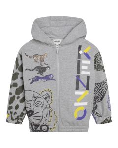 KENZO KIDS Boys Grey Multi Iconic Logo Hoodie