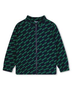 KENZO KIDS Boys Blue & Green All-Over Logo Cotton Zip-Up Top