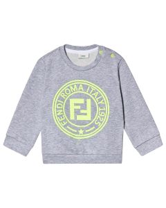 FENDI Baby Boys Grey Neon Yellow Stamp Logo Sweatshirt