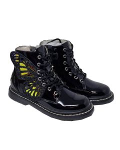 Lelli Kelly Girls "Ali Di Fata" Patent Black Boots With Butterfly Embellishment