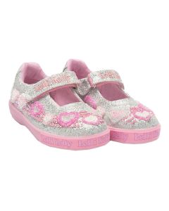 Lelli Kelly Girls Shimmering Silver "Aurora" Dolly Shoes With Heart Beading