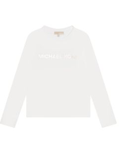 Michael Kors Girls Off White Long Sleeve Printed Logo T-shirt
