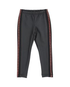 Monnalisa Girls Black and Red Faux Leather Trousers