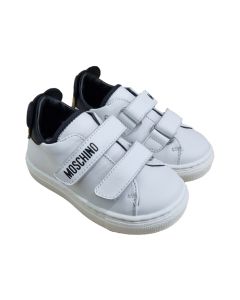 Moschino White and Black Leather Velcro Toy Trainers