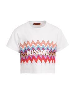 Missoni Girls White Cotton Zigzag and Logo T-Shirt SS25