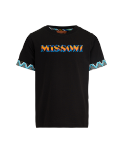 Missoni Boys Black Cotton Zigzag Sleeve Logo T-Shirt SS25