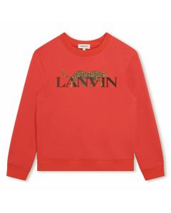 Lanvin Boys Red Organic Cotton Leopard Logo Sweatshirt