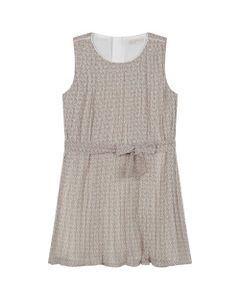 Michael Kors Girls Ivory And Gold Logo Pleated Dress