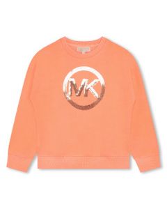 Michael Kors Girls Orange Sweatshirt With Large Gold Sequin Logo Detail