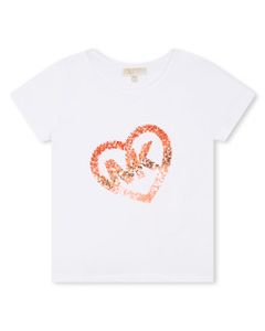 Michael Kors Girls White Short Sleeve T-Shirt With Love Heart Sequin Logo