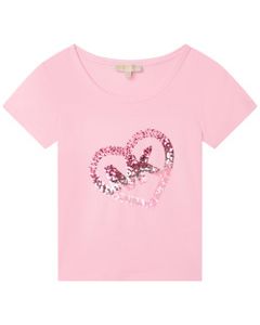 Michael Kors Girls Pink Short Sleeve T-Shirt With Love Heart Sequin Logo