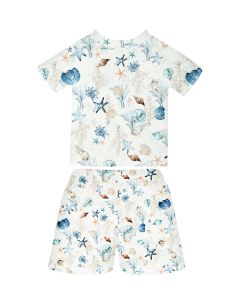 Jamiks Boys White Shell Print UV Protection Swim SetSS25