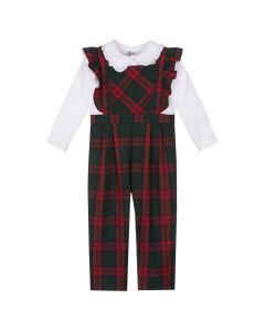 Sarah Louise Girls Blouse And Tartan Dungarees Set